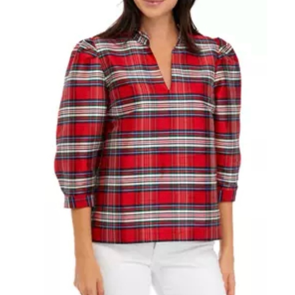 Crown & Ivy red plaid taffeta top, size 2X.